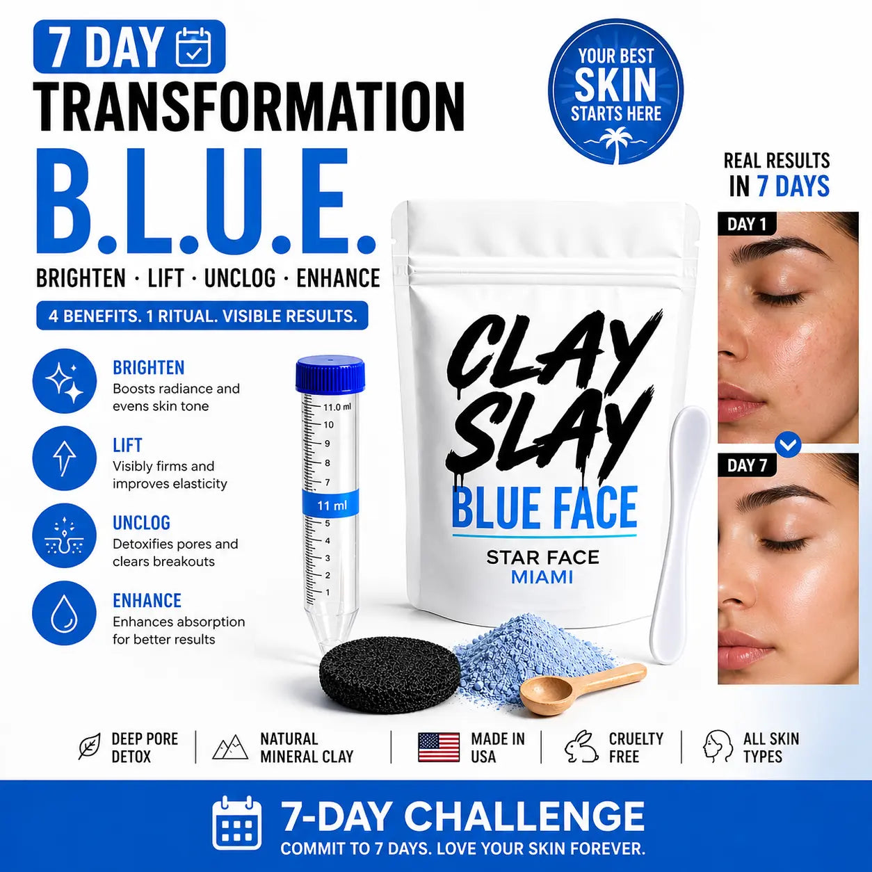 Clay Slay Blue Face™ 7-Day Transformation Glow Mask